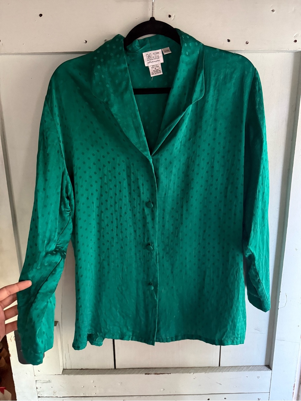 MT Green 100% Silk Button-Up Blouse